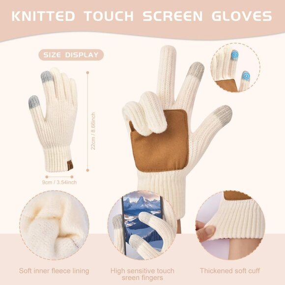 Womens Winter Knit Beanie Hat Scarf Gloves Set Warm Touchscreen 3-in-1 - Picture 3 of 6